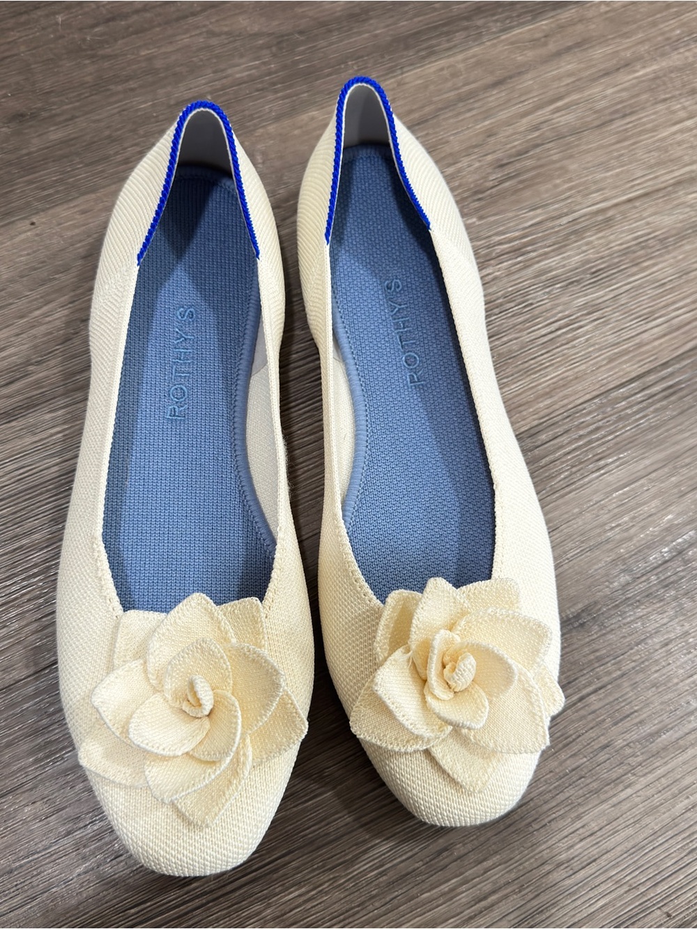 Rothy's Cream Floral Ballet Flats with Blue Insole Trim